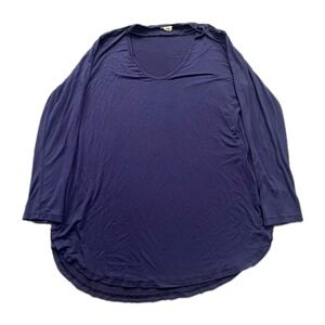 Yelete Choker V-Neck Tunic Womens Medium Navy Blue Long Sleeve High Low Top